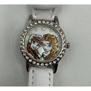 3/$30 Disney Frozen Watch Girls Silver Tone Anna Elsa Dial White Band 9"